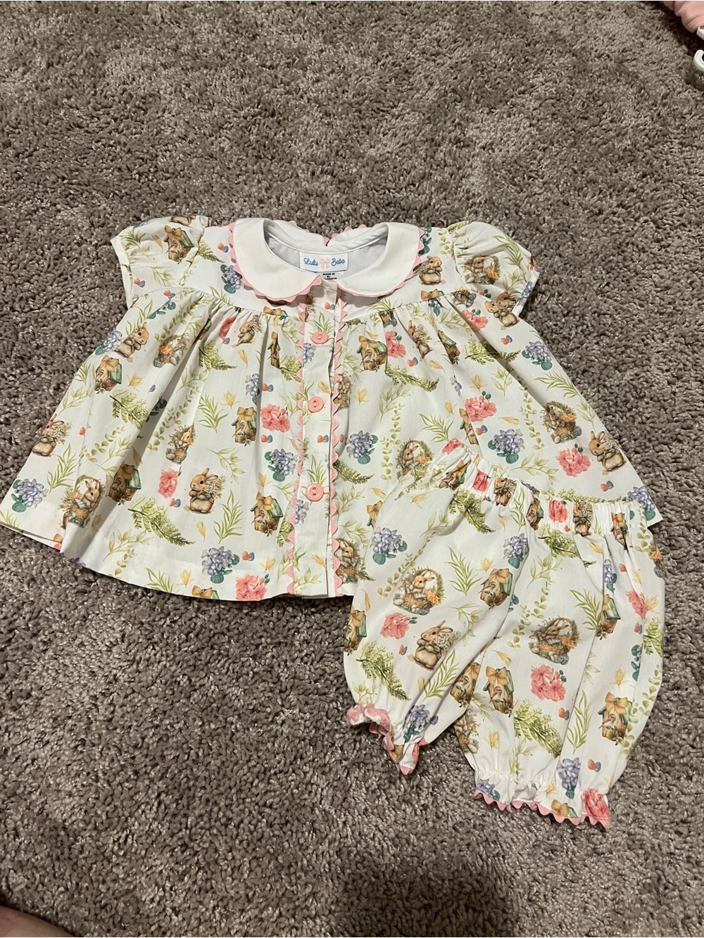 Lulu Bebe Floral Bunny Two-Piece Baby Set - Cream & Pink